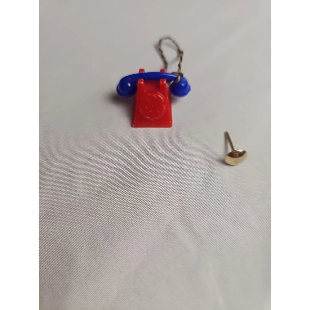VTG Dollhouse Rotary Telephone Red Blue Miniature Phone with Cord Renwal
